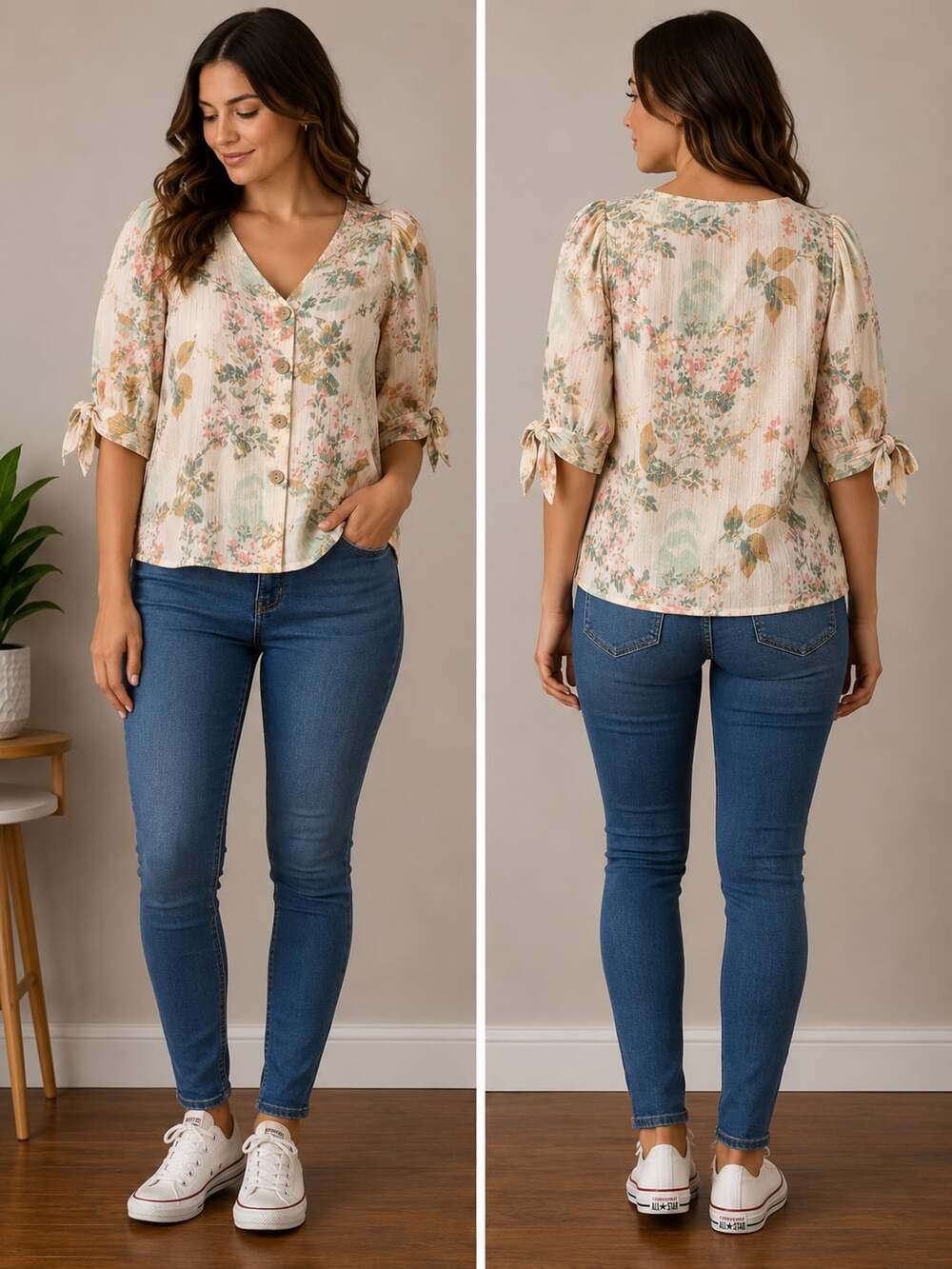 LC Lauren Conrad Floral Metallic Button-Down Blouse Size S